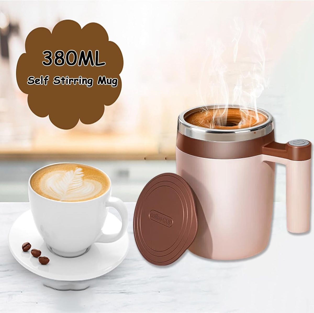 Self Stirring Mug, Rechargeable, Magnetic, Black, 380ml | Self Stirring Coffee Mug, 304 Stainless Steel, Portable for Coffee, Milk, Cocoa, Protein Powder