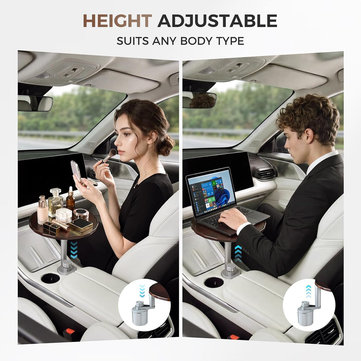 Car Tray and Cup Holders, 360° Rotating Car Desk for Laptop, Upgraded Steering Wheel Tray, Car Food Tray Table for Eating, Automatic Center Console Cup Holder Universal Fit