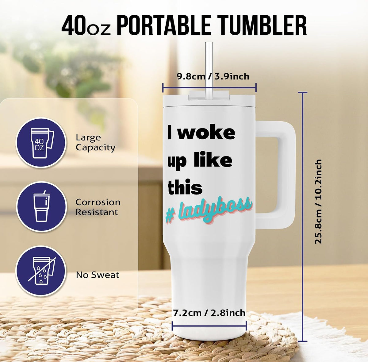 Image of quote I woke up like this ladyboss, 40oz Tumbler