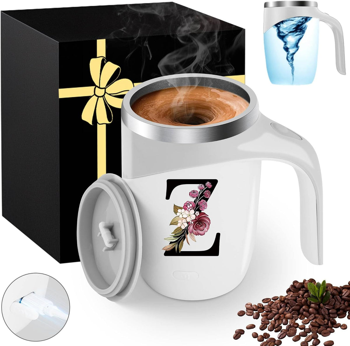 Initial Magnetic Stirring Coffee Mug Stainless Insulated Travel Cup Best Female Friend Happy Birthday Close Women Gifts Stuff Bestie Soul Sister Long Distance Personalized Unique Cute Xmas Present,E