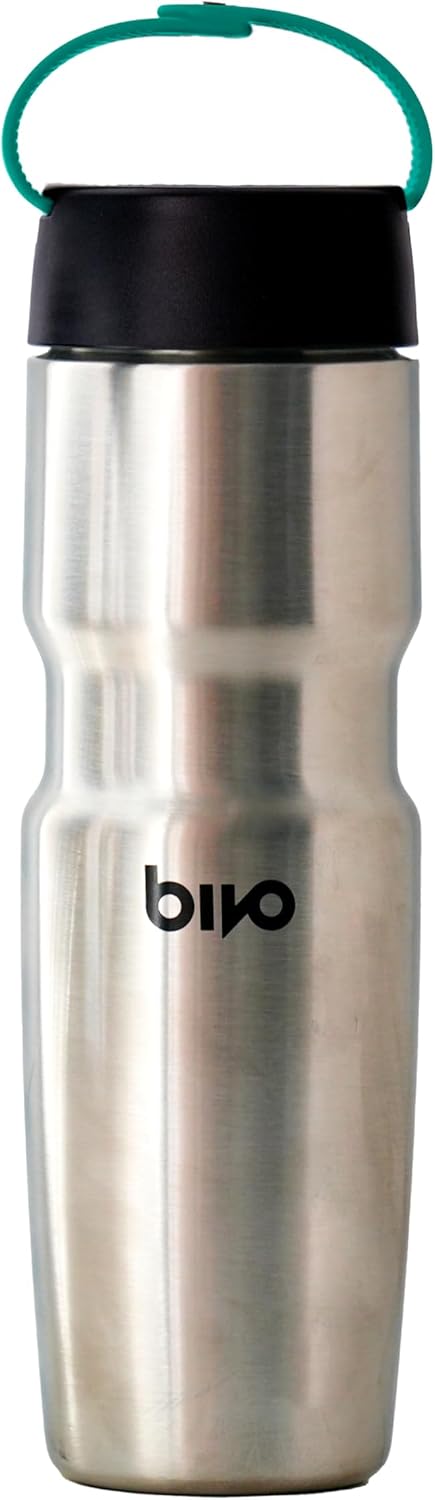 Trio Insulated Stainless Steel Bike Water Bottle with Ventura Leakproof Insulated Lid and Clippable Handle, Double-Wall Vacuum Insulated, Universal Cage Fit - 17oz, Raw