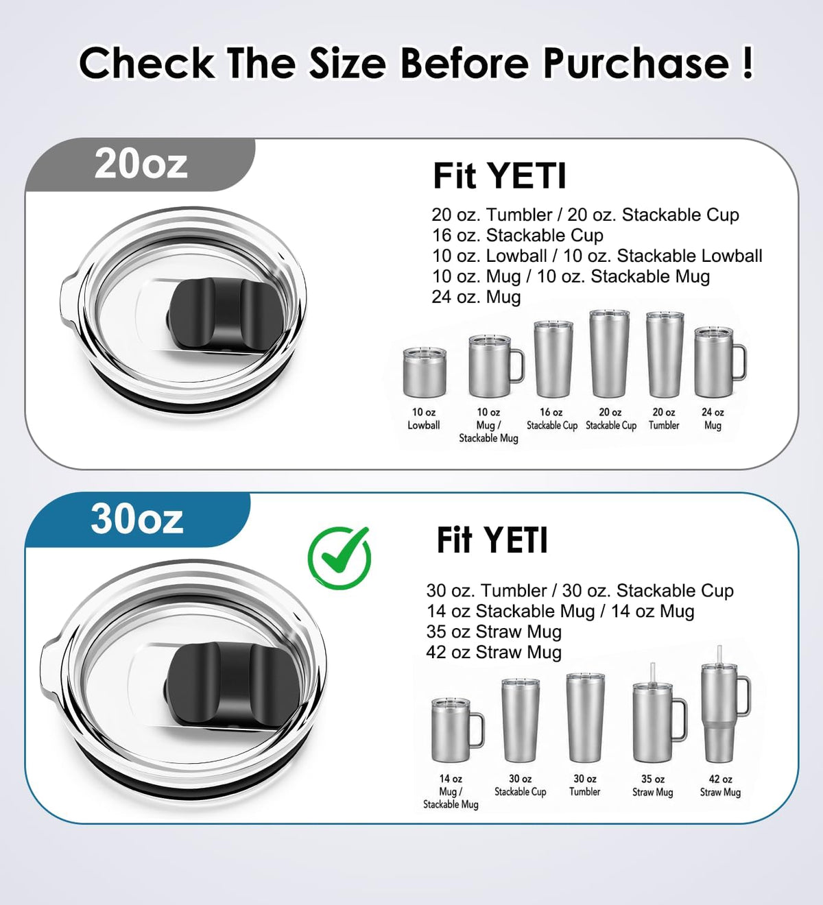 20 oz Tumbler Lid Replacement for YETI 20 oz Tumbler, 20oz/16 oz Stackable Cup, 10 oz Lowball, 10 oz/24 oz Mug, 2 Pack Coffee Tumbler Cup Lids with Magnetic Slider Spill-proof