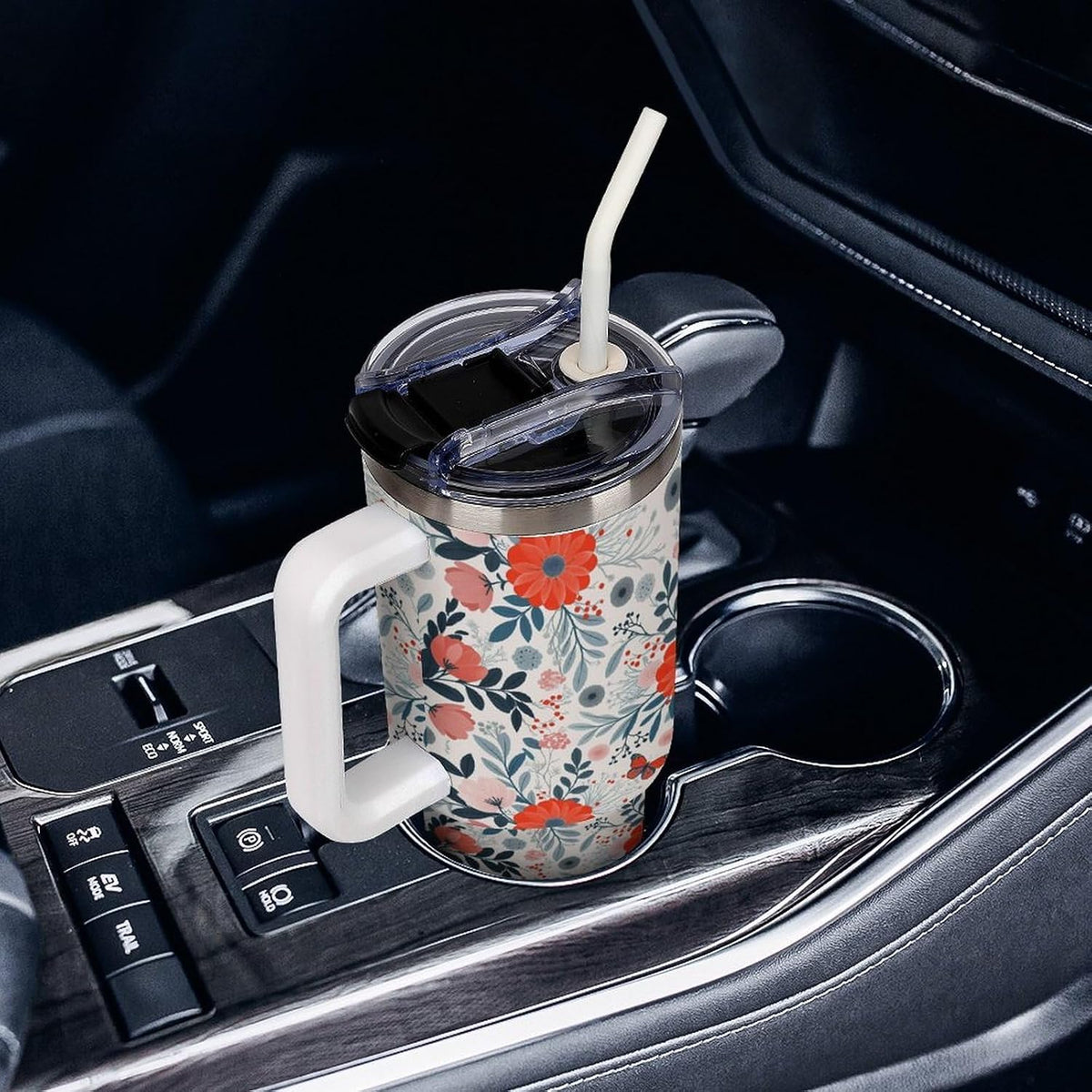 Leakproof Tumbler Vacuum Sealed Car Holder Friendly For Travel Teal And Peach Tropical Palm Leaf Pattern Water Tumbler white-style-23 - Colors A
