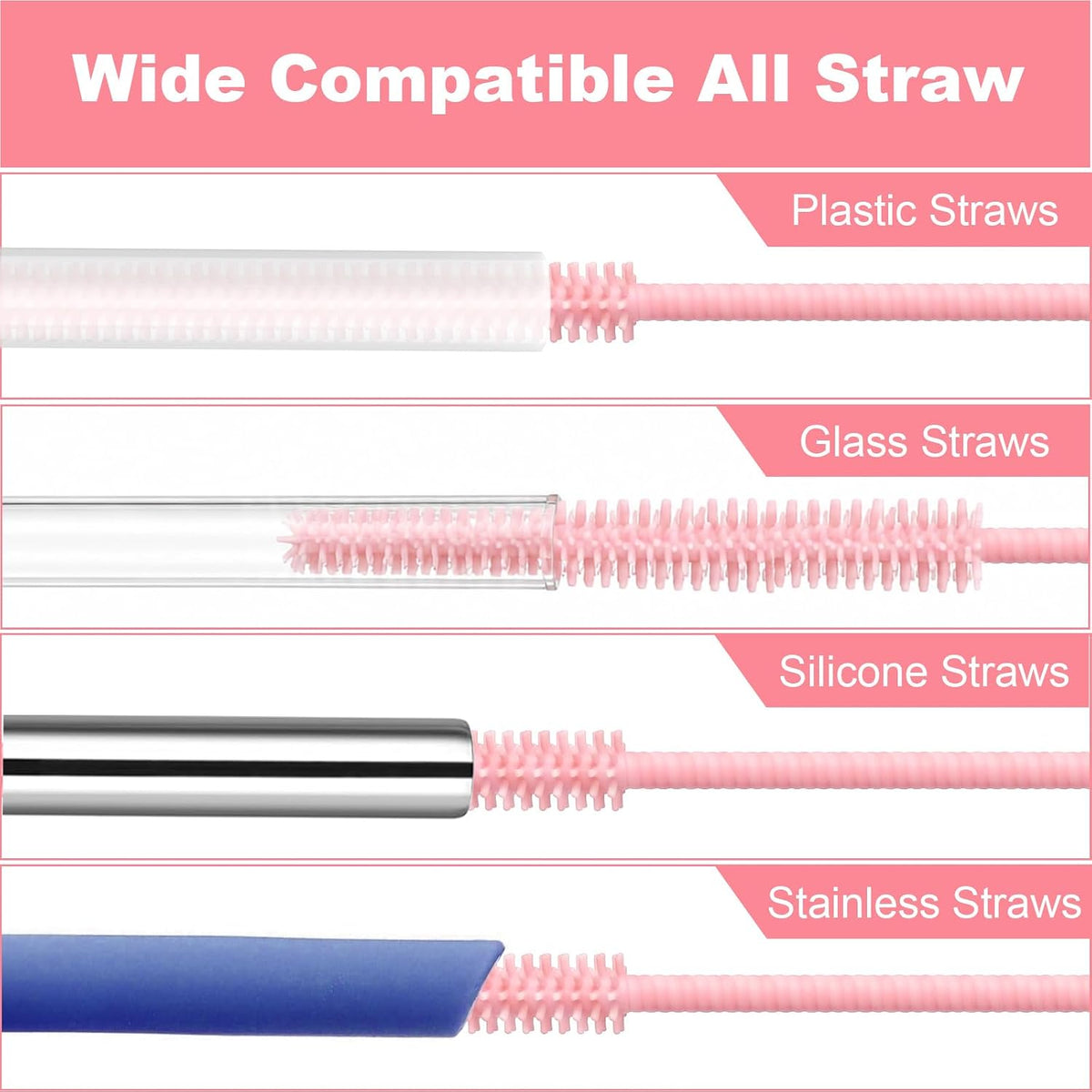 Straw Cleaner Brush for Stanley, 10Pcs Reusable Extra Long Straws Cleaning Brush for 14oz 20oz 30oz 40oz Stanley Mug, Cleaning Brushs for All Plastic, Glass, Stainless and Silicone Straw