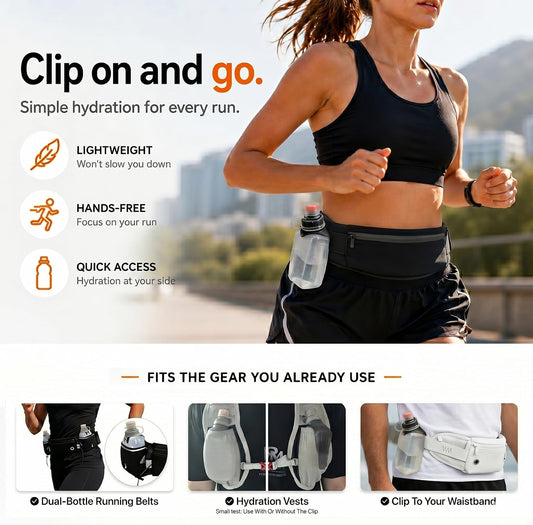 HECHZSO 8.8oz Running Water Bottle with Removable Clip for Vests and Belts