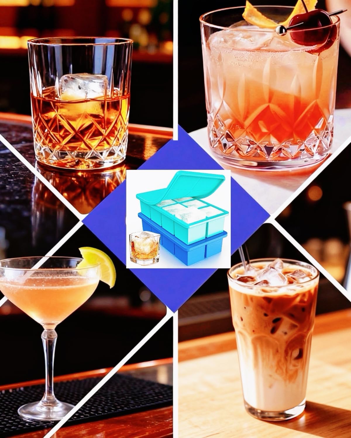 Large Ice Cube Tray 2 Pack, 2 Inch Silicone Ice Cube Molds for Whisky