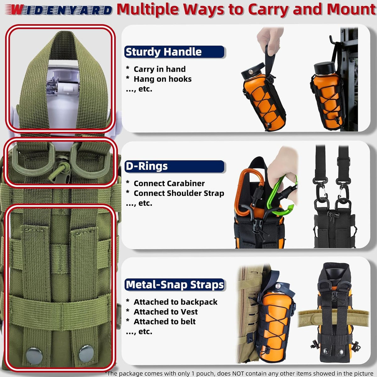 Molle Water Bottle Holder Pouch, 16-77oz Adjustable Capacity