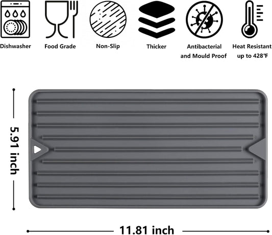 Mini Silicone Dish Drying Mat, 6" x 12", Grey