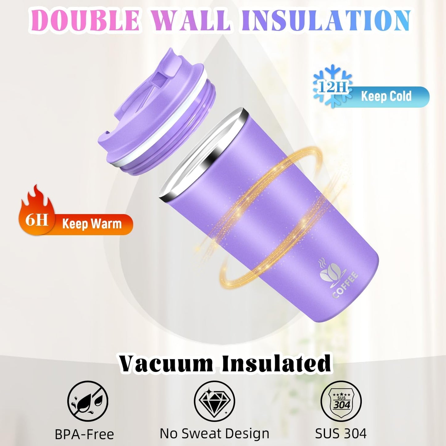 17oz Insulated Travel Coffee Mug with Flip Lid – Leakproof Stainless Steel Insulated Coffee Tumblers, Reusable Coffee Cup for Hot & Cold Drinks, Perfect for Camping & On-the-Go