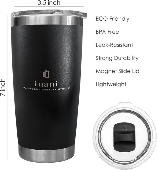20oz Stainless Steel Tumbler, Insulated Travel Coffee Cup, Leak-Resistant, Spill-Proof Lid, Dishwasher Safe, BPA-Free, Double-Wall Insulated Premium Travel Mug For Hot Or Iced Coffee, Black