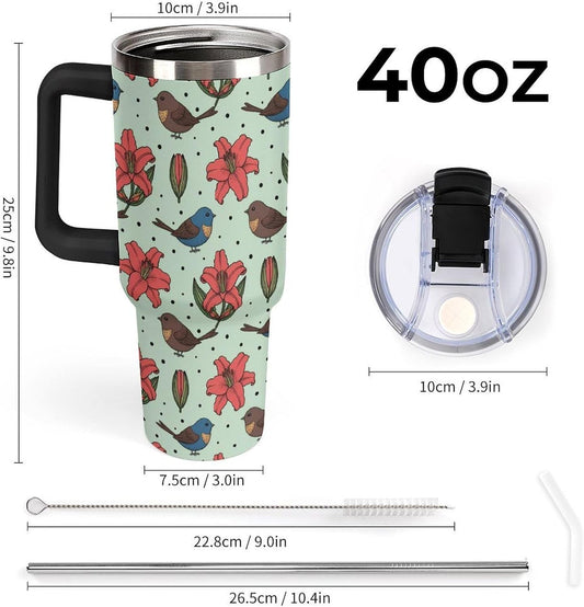 Leakproof Tumbler Vacuum Sealed Car Holder Friendly For Travel Teal And Peach Tropical Palm Leaf Pattern Water Tumbler white-style-23 - Colors C