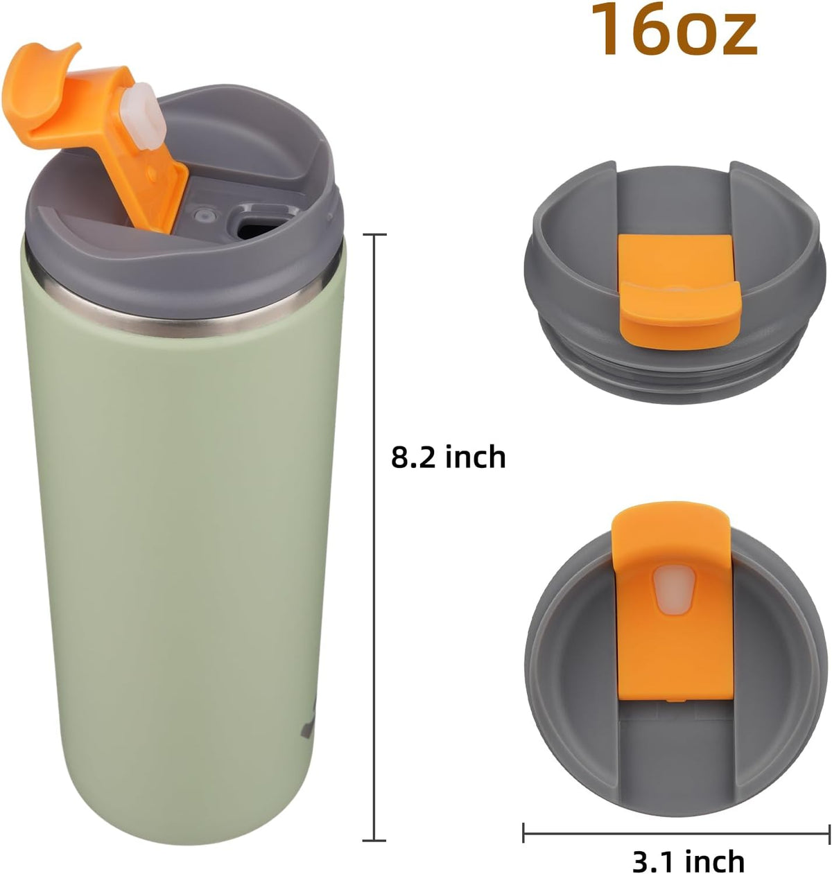 16oz Travel Coffee Mug with Lid, Insulated Stainless Tumbler