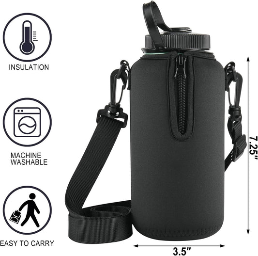 Neoprene Water Bottle Sleeve Insulator Cooler, Compatible with Nalgene Water Bottle 32 OZ, with Adjustable Shoulder Strap for Hydro Flask Wide Mouth Bottle 32oz, etc.
