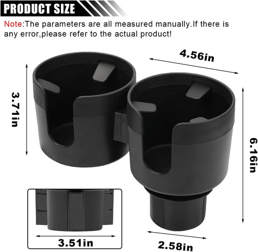 Car Double Cup Holder Extender, 2-in-1 Car Cup Holder Adapter with Adjustable Base, Universal Multifunctional Cup Holder Organizer for Beverage, Snack, Cup, Bottle Storage (Black)