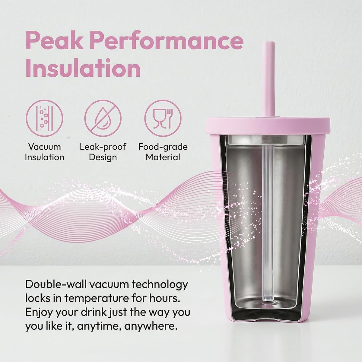 14oz Insulated Coffee Tumbler with Straw Lid, Stainless Steel Vacuum Travel Mug with Soft Silicone Mouthpiece, Anti-Slip Base, BPA Free Reusable Car Cup for Iced Coffee, Tea, Office