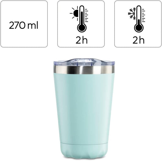 Thermal Mug 270 ml (Insulated Mug with Lockable Drinking Opening, Coffee to Go Mug Keeps Hot for 2 Hours/Cold for 2 Hours, To Go Mug with Screw Cap, Stainless Steel Thermal Mug to Go), Pastel