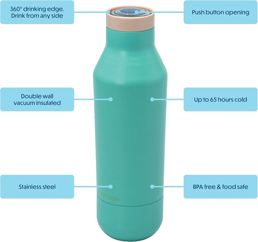 360° Edge Stainless Steel Insulated Water Bottle – Double Wall, Leak Proof, One-Touch Screw Top Lid, 360° Drinking Edge, Green