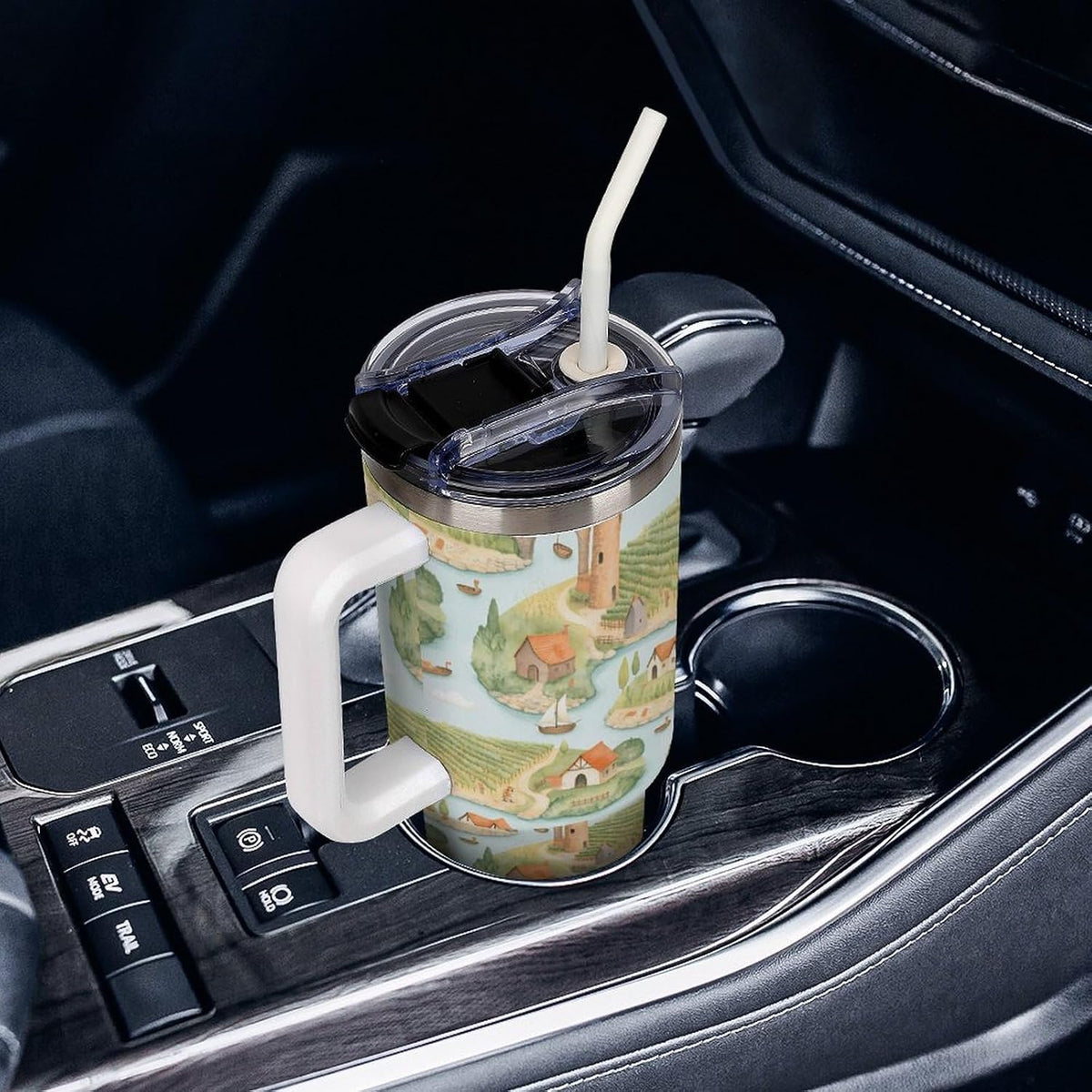 Leakproof Tumbler Vacuum Sealed Car Holder Friendly For Travel Teal And Peach Tropical Palm Leaf Pattern Water Tumbler white-style-23 - Colors D