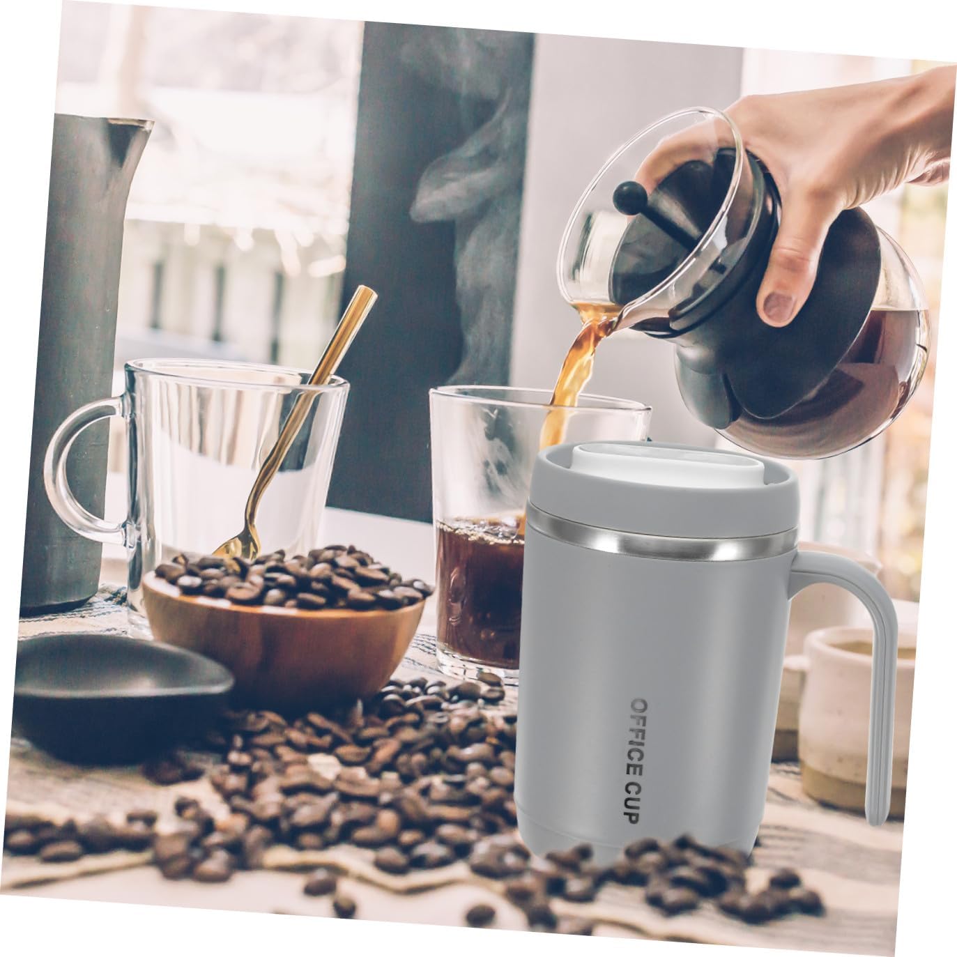 Leak Insulated Coffee Mug Stainless Steel Double Walled Reusable Tumbler with Lid and Handle Leak Resistant Water Cup for Home Office Camping Keeps Drinks Hot Cold