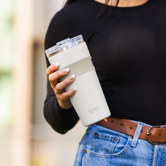 24oz Shasta Double Wall Vacuum Insulated Stainless Steel Tumbler with Easy to Clean Flip to Open Lid, Marshmallow