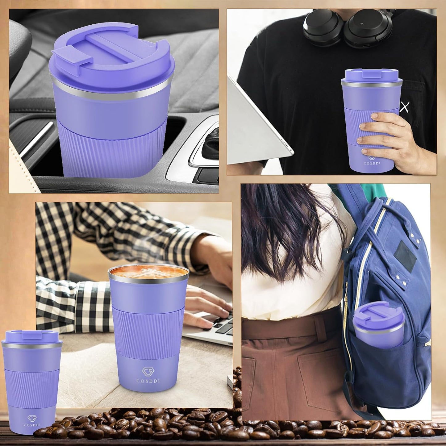 CS COSDDI 12 oz Coffee mug - Stainless Steel Coffee Cup with Leakproof Lid | Stainless Steel Double-wall insulation, 6-Hour Heat Retention, 360°Leak proof, BPA-free, Reusable And To Go Coffee Mug