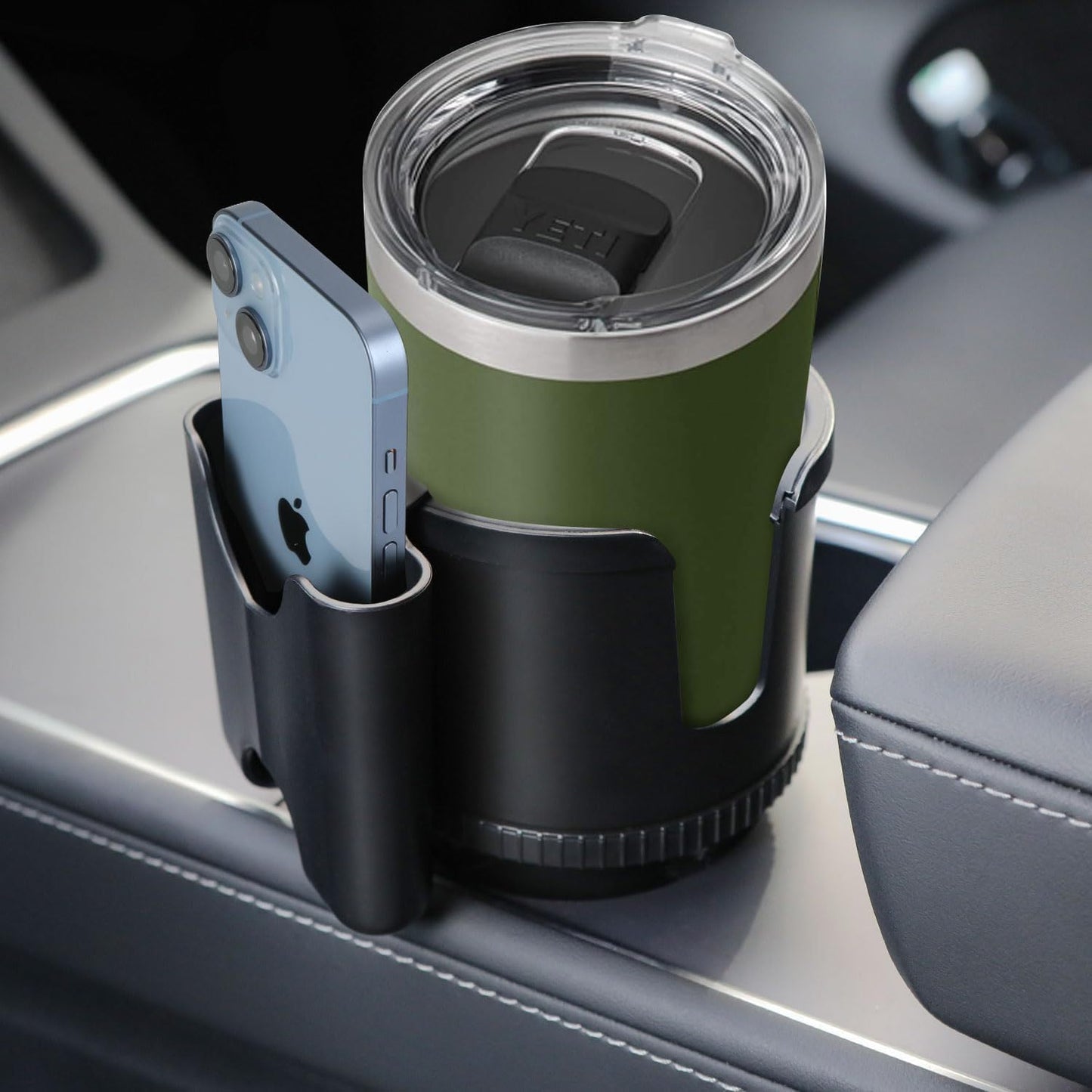 Cup Holder Expander, Adjustable Car Cup Holder for Car with Phone Holder, Automotive Cupholders for for Yeti, Hydro Flasks Bottle with Expandable Base, Cars Cupholder Insert