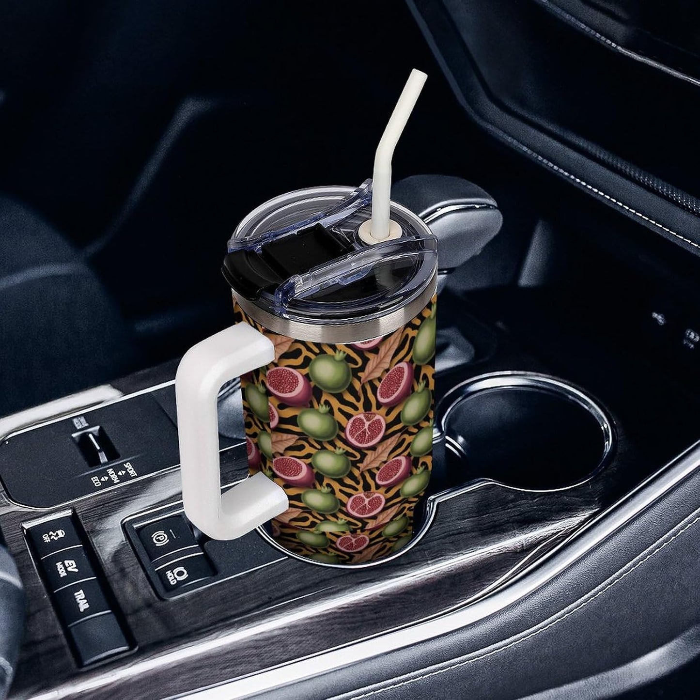 Leakproof Tumbler Vacuum Sealed Car Holder Friendly For Travel Simple Minimalist White Poppy Flower Pattern Coffee Mug Light Rose Red-style-27 - Colors A