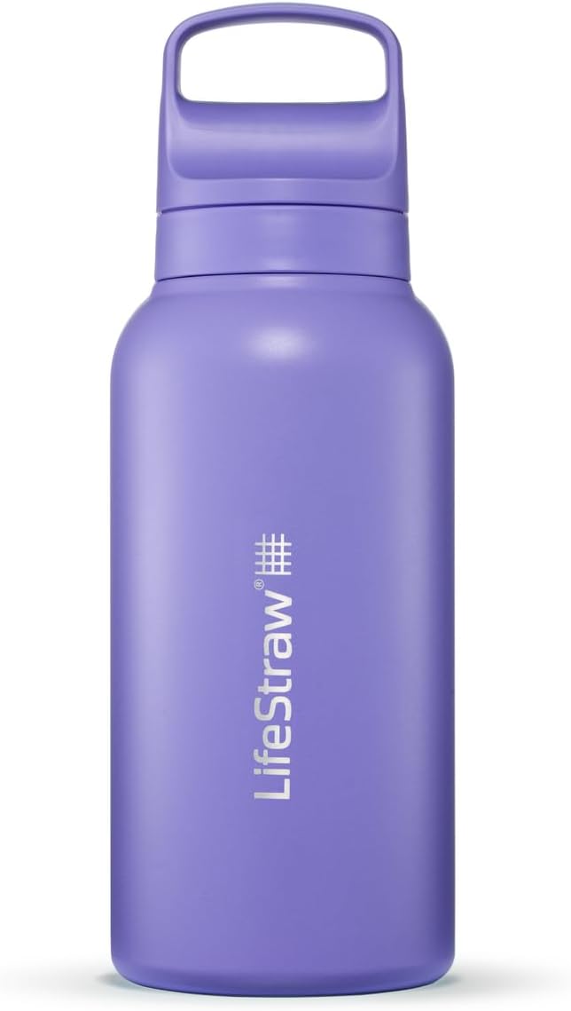 LifeStraw Go Series — Insulated Stainless Steel Water Filter Bottle for Travel and Everyday Use Removes Bacteria, Parasites and Microplastics, Improves Taste, 1L Aegan Sea