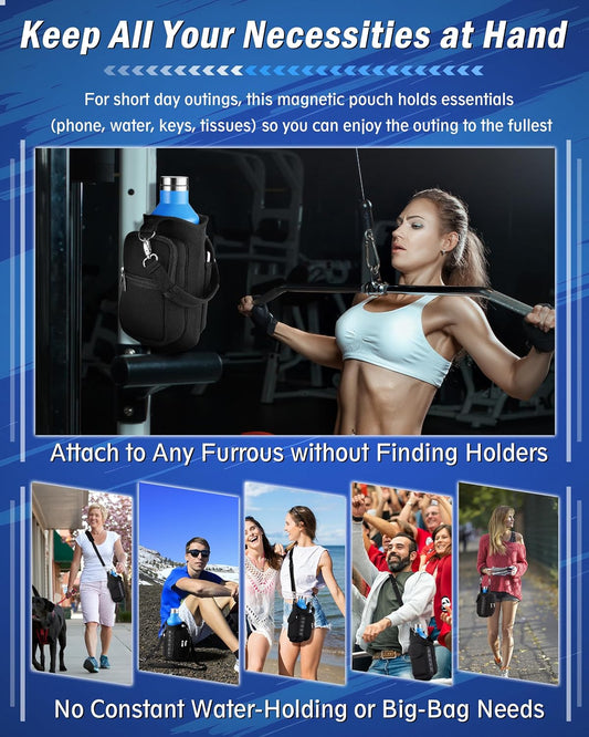 Tumbler Carrier Bag with Adjustable Shoulder Strap, Water Bottle Carrier with Phone Pockets for Stanley Cup 40/30oz, Crossbody Bag with 6 Built-in Magnets, Gym Sports Magnetic Bag for Holding Water