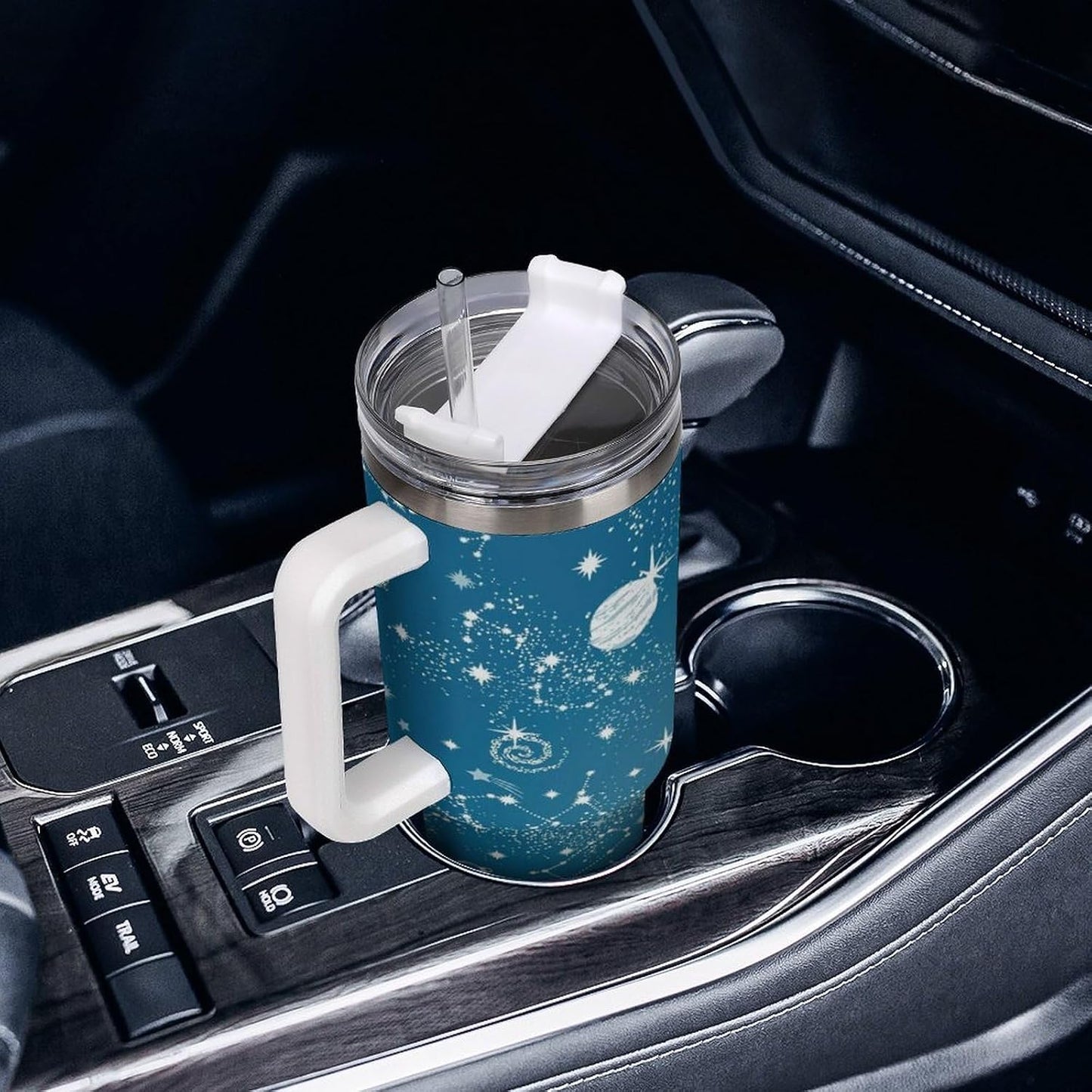 Space Constellation 304 Stainless Steel Double Wall Insulated Tumbler with Leakproof Slide Lid and Straw Large Capacity Travel Mug Black-Space Constellation