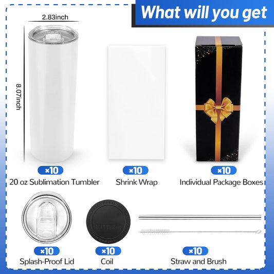 Sublimation Blanks 20 oz Tumblers Bulk Skinny Straight