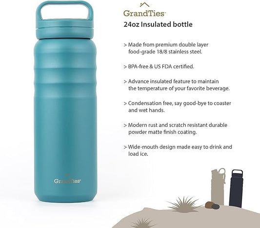 GRANDTIES 2 Lids Sports Stainless Steel Water Bottles – Wide Mouth Vacuum Insulated Reusable Leak Proof BPA-Free Travel Metal Canteen, Thermal Bottles for Men Women Gym (Ivory White 32 oz)