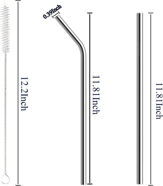 6 Pack Stainless Steel Straw Replacement 40 oz and 30 oz for Stanley Tumbler,3 Straight+3 Bent Reusable Straws with 2 Cleaning Brush Compatible with Stanley 40oz Stanley Cup Tumbler