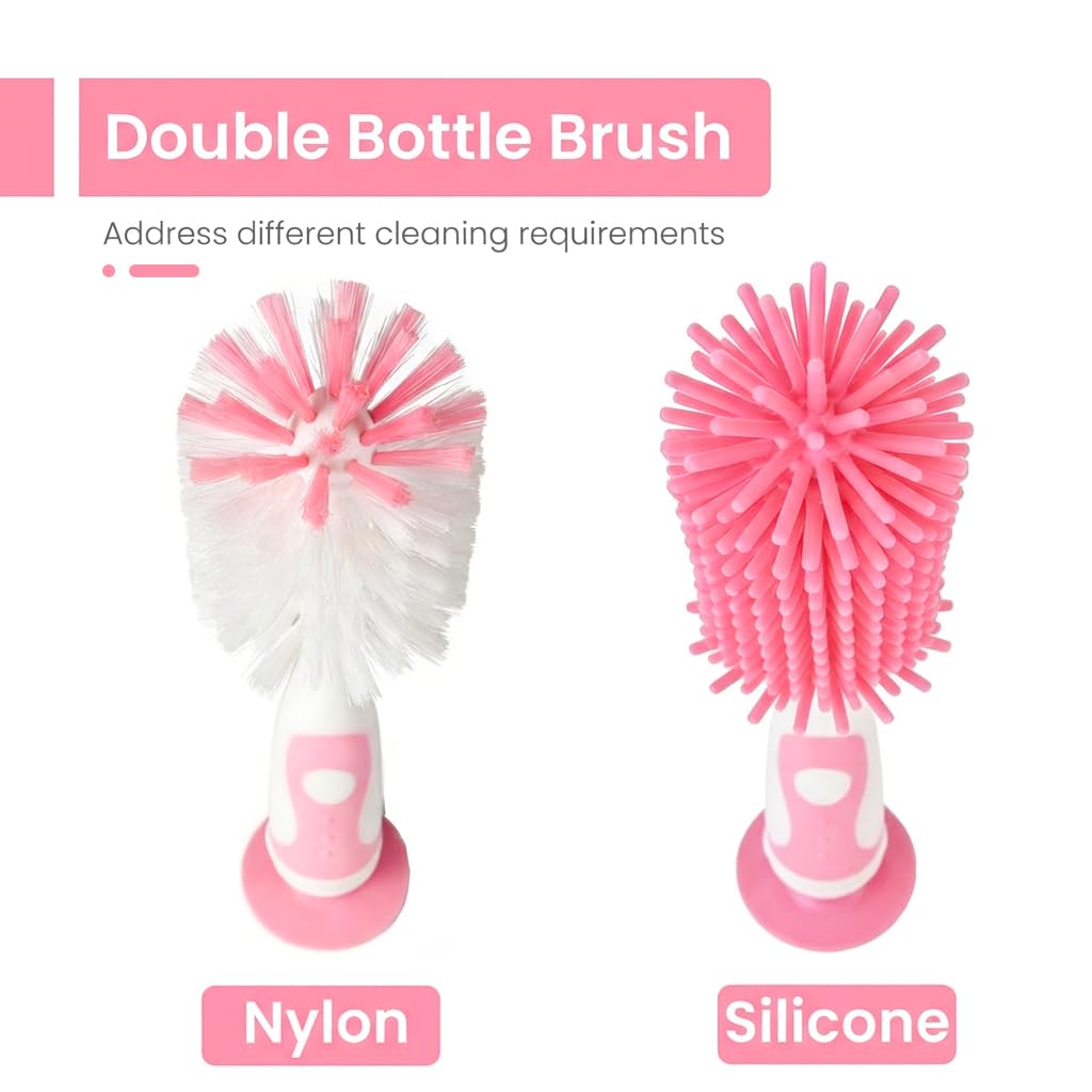 Ariseno 5-in-1 Baby Bottle Cleaner Set, Including Nylon & Silicone Bottle Brush, Cap, Straw & Nipple Brushes, BPA-Free (Grey)