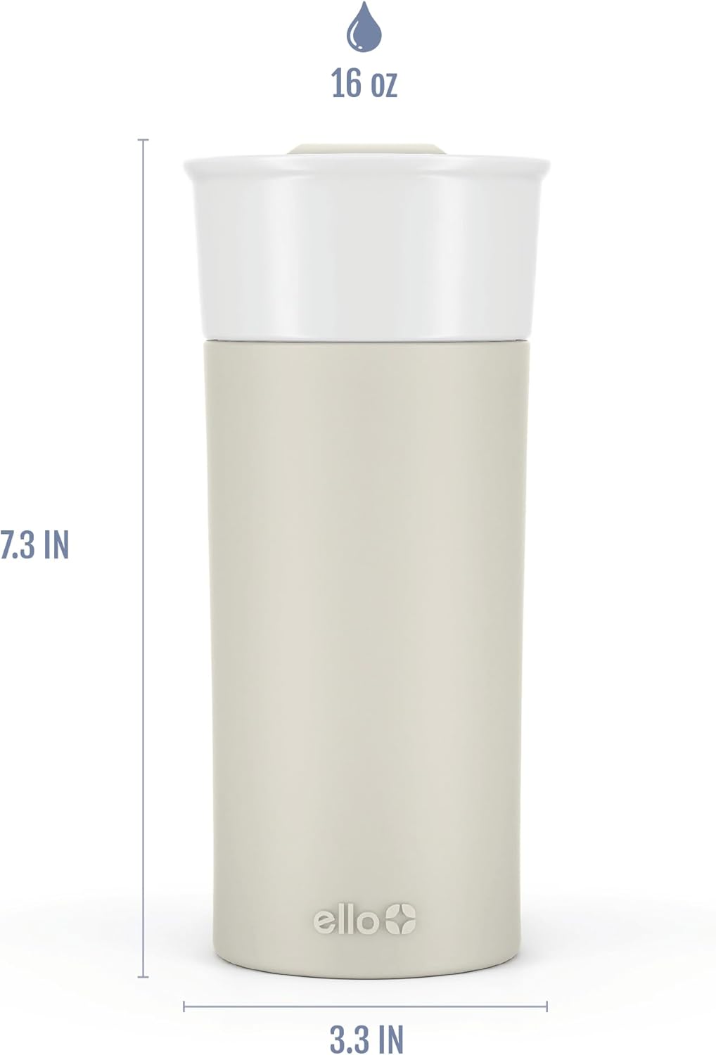 Ello Ogden Ceramic Travel Mug with Splash-Resistant Slider Lid and Protective Silicone Boot, Perfect for Coffee or Tea, BPA Free, Dishwasher Safe, Gray, 16 oz, 758-0438-040