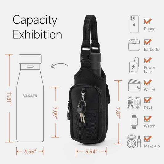 VAKAER Magnetic Gym Bag, Water Bottle Carrier Holder with Phone Pocket & Adjustable Strap,10 Ultra-Strong Magnets Stick to Fitness equipment, Workout Accessories Pouch for Women & Men