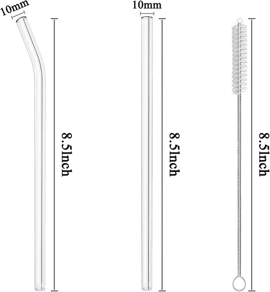 6 Pack Reusable Glass Straws,8.5'' x10MM,3 Straight and 3 Bent with 2 Cleaning Brushes,Perfect for Smoothies,Tea,Juice