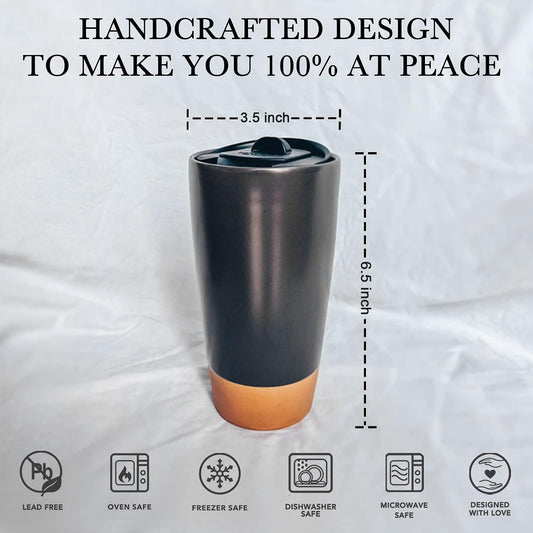 Double Wall Ceramic Coffee Travel Mug with Lid, 14 oz, Portable, Microwave, Dishwasher Safe, Insulated Reusable Tall Cup, Splash Resistant Lid - To Go Tumbler for Car Cup Holder, Nightwaves