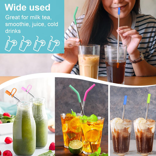 Reusable Stainless Steel Straws Set with Silicone Tips, 2 Straw Brush, 1 Storage Case, Different Sizes of Metal Straws Reusable, Suitable for 14, 20, 30 oz Cups Tumbler, for Hot/Cold Drinks