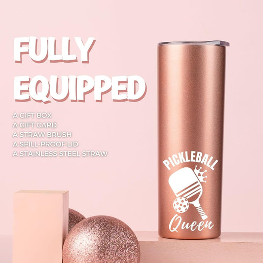 Pickleball Gifts for Women, Rose Gold 20 oz Skinny Tumbler
