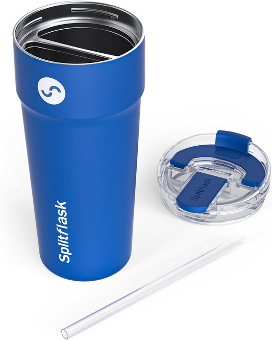 2-in-1 Hot & Cold Vacuum Insulated 30oz Tumblers, Stainless Steel Dual Chamber, Leak-Proof Lid, BPA-Free, Fits Cup Holder, Travel Coffee Mug, Split Cup, 2 Drink, 2 Sides, Coffee & Water (Silver)