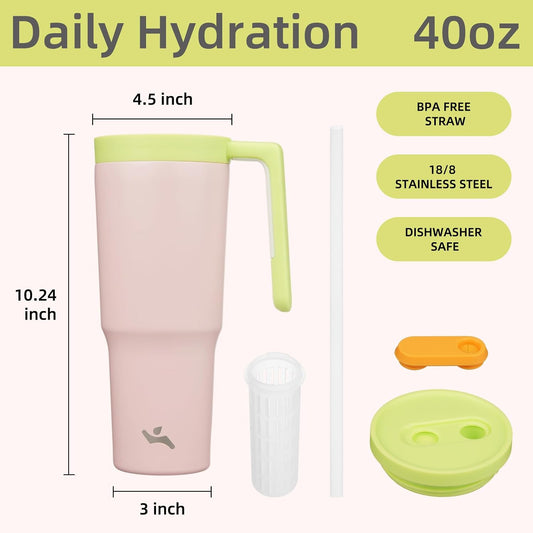40 oz Tumbler with Handle and Straw, Insulated Water Bottle
