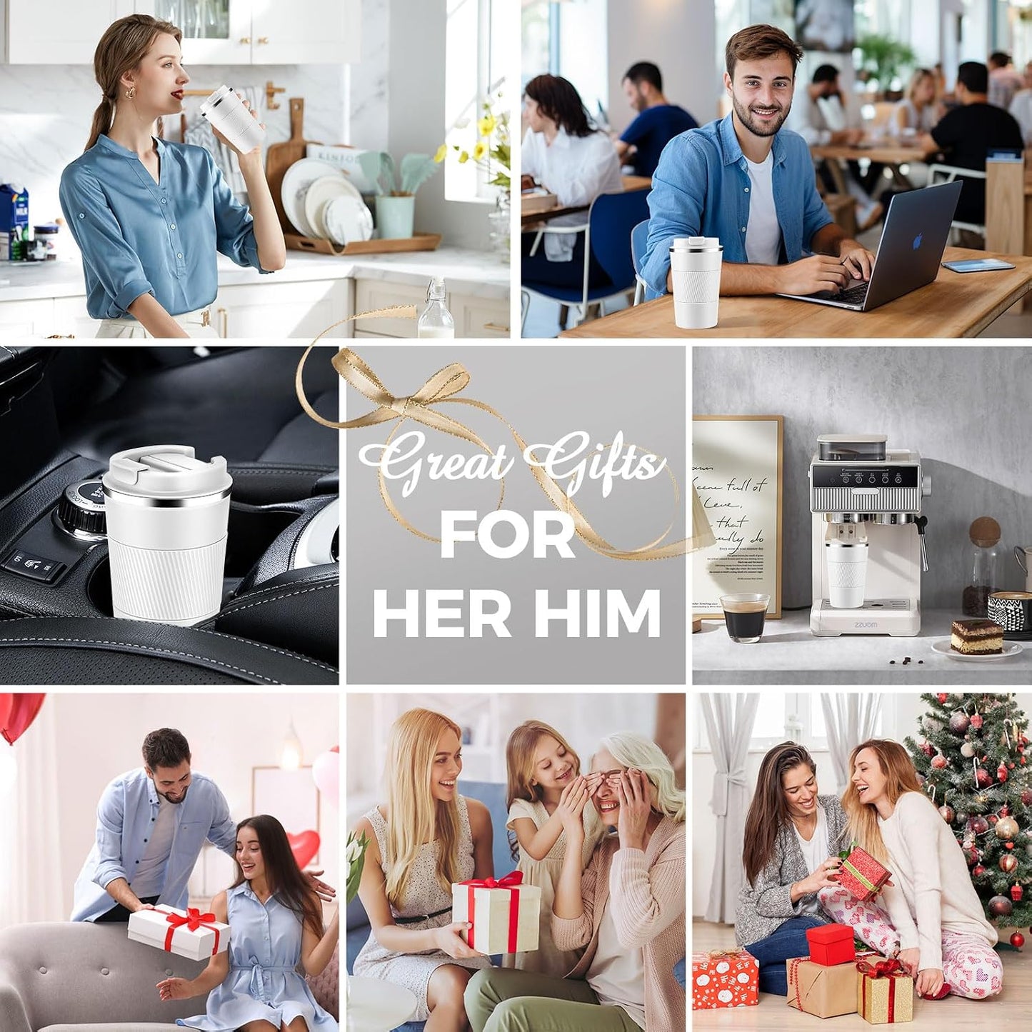 Volhoply 13 oz Stainless Steel Insulated Travel Coffee Mug with Fip Lid,Reusable Double Wall Vacuum Metal Coffee Cup,Portable to Go Leak Proof Cafe Thermal Tumbler for Hot & Cold Drinks(Gray,1)