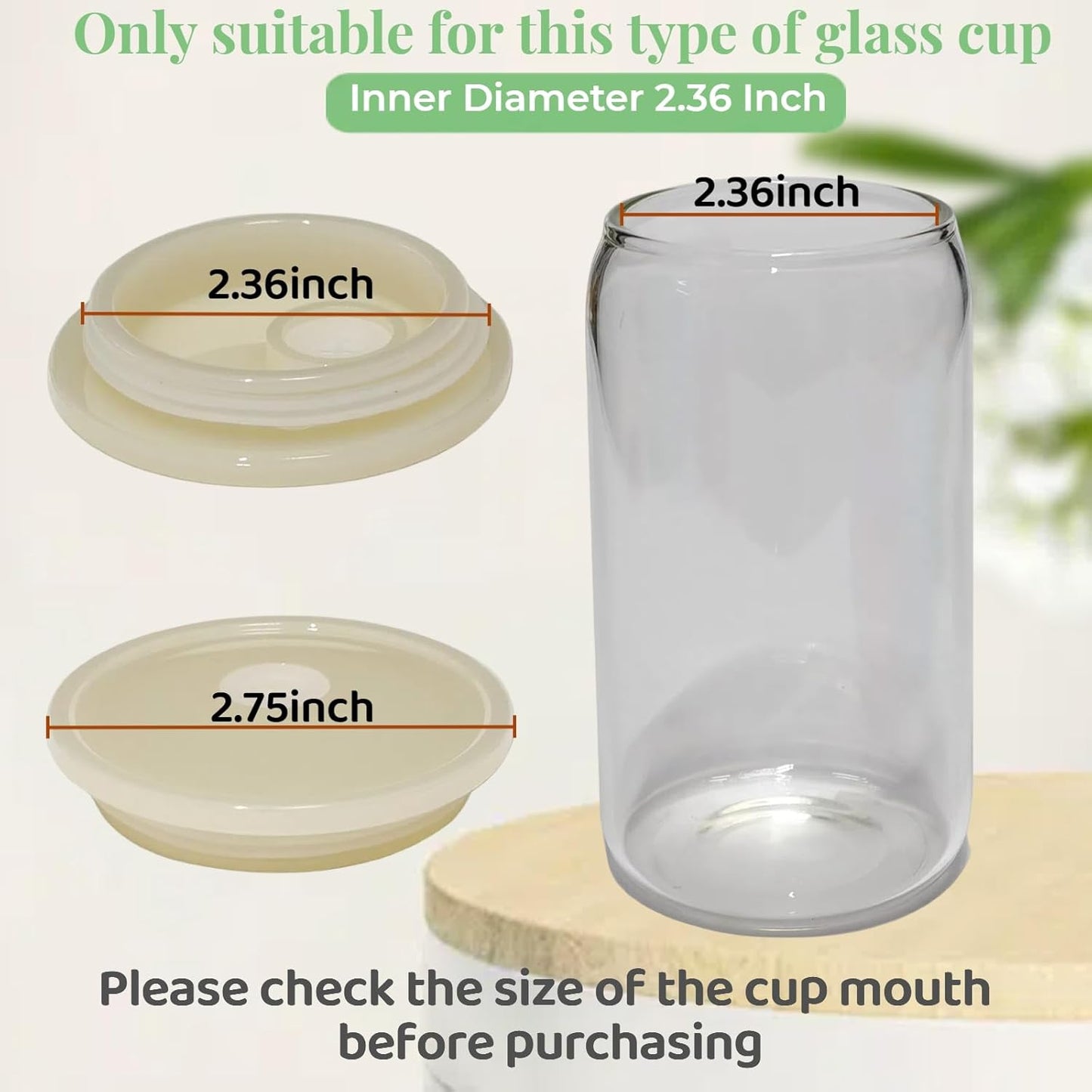 4 Pack Acrylic Lids for Glass Cups with Bamboo Lids and Straws, 2.75 inch/70 mm Acrylic Lids for 16 OZ Beer Can Cups with Wooden Lids, Replacement Canning Lids for 16OZ 20 OZ Glass