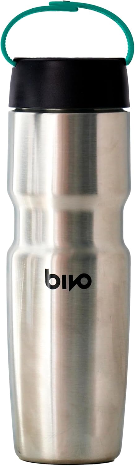 Bivo Trio Insulated Stainless Steel Bike Water Bottle with Ventura Leakproof Insulated Lid and Clippable Handle, Double-Wall Vacuum Insulated, Universal Cage Fit - 17oz, Raw
