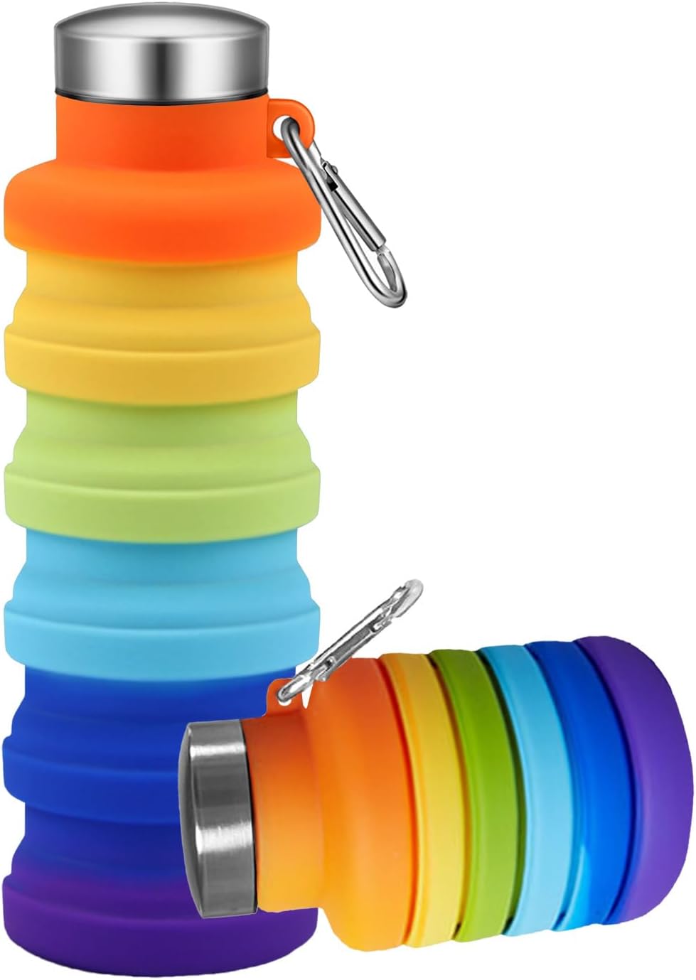 Collapsible Water Bottles,16oz Capacity Portable Reusable Silicone Water Bottle,Leak-proof,with buckle,foldable storage,Lightweight Durable for Fitness,Cycling,Sports,Camping,Hiking (Deep Black)