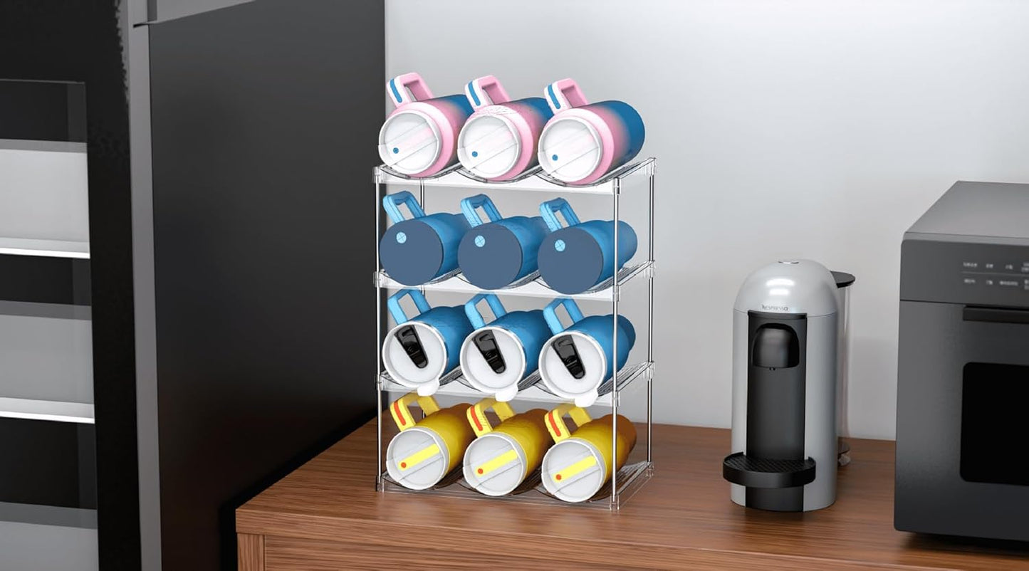 IEEK 3 Tier Stackable Wine and Water Bottle Holder Free-Standing Fridge Wine Bottle Organizers Clear Plastic Water Bottle Holder for Cabinet,Refrigerator,Pantry,Kitchen Countertops,Holds 9 Bottles