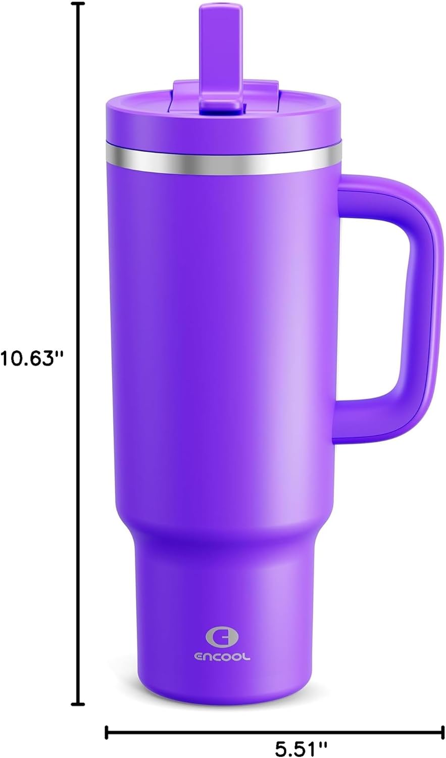 40 oz Tumbler with Handle and Straw: Stainless Steel Insulated Tumbler Keeps Cold for 24 Hours, Leakproof Travel Cup Fits in Cup Holder and BPA-Free, Cotton Candy