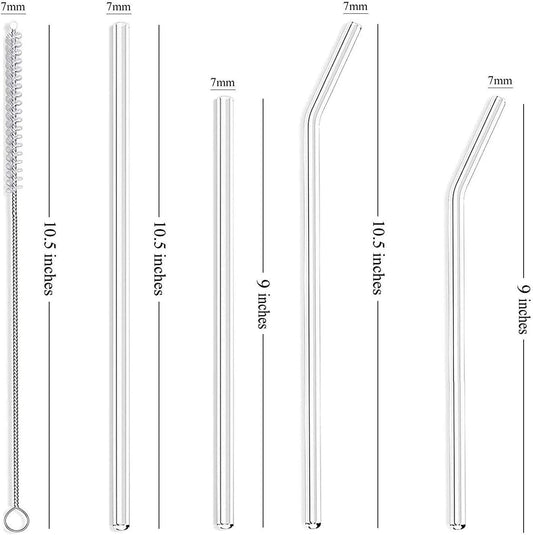 ALINK 8-Pack 7mm Slim Glass Straws, Reusable Clear Skinny Drinking Straws for 20 oz 30 oz RTIC/YETI Tumblers, Tervis, Mason Jars with 2 Cleaning Brush