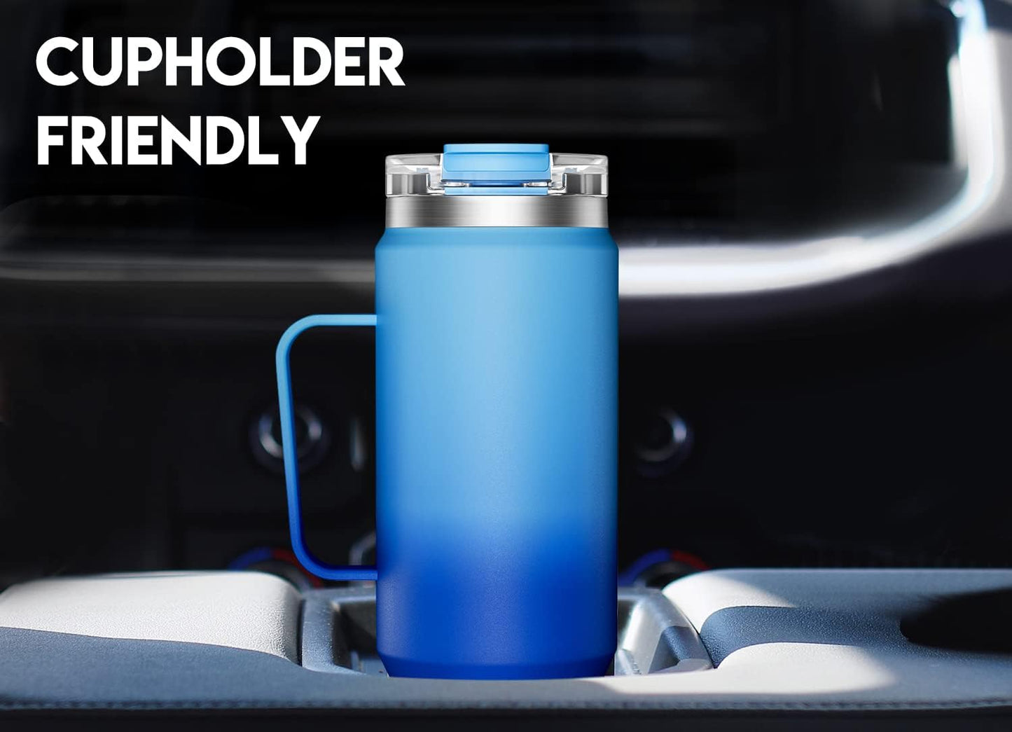 Meoky 32oz Tumbler with Handle, Stainless Steel Travel Mug with 2-in-1 Straw and Sip Lid, Vacuum Insulated Coffee Mug, 100% Leak Proof, Keeps Cold for 24 Hours or Hot for 8 Hours (Sky)